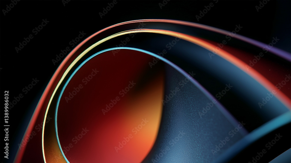 Poster Colorful abstract lines creating a wavy pattern on a black background
