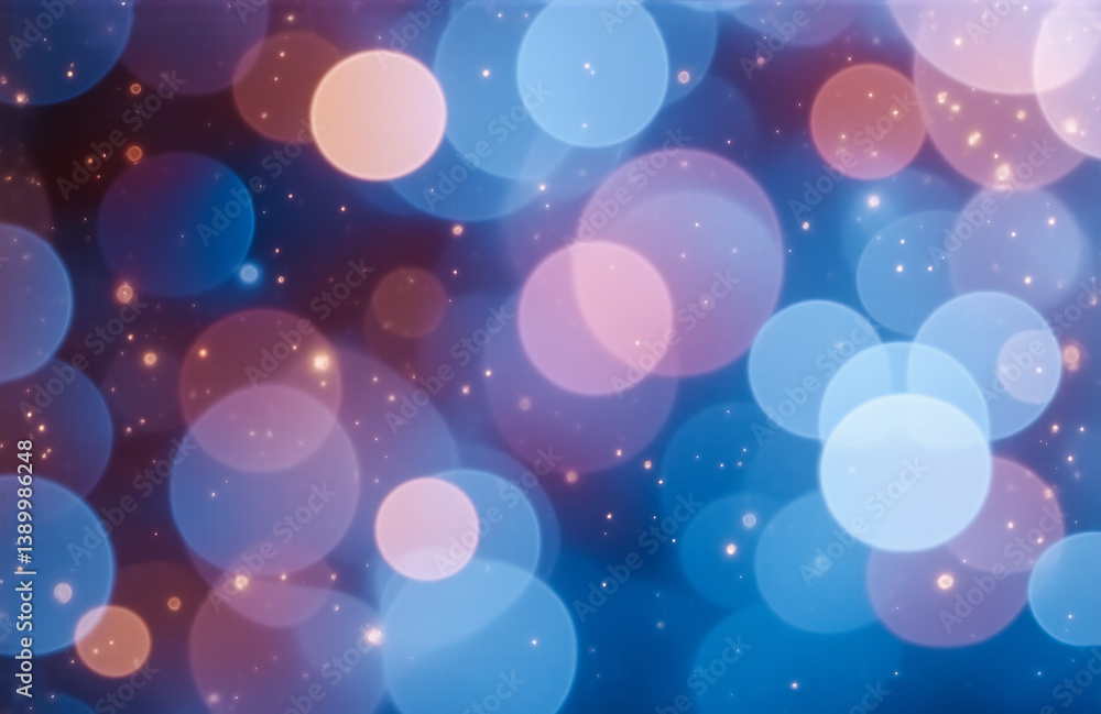 Poster Blurred backdrop with bokeh effect. Blue and orange circles of light create a dreamy and abstract, softly illuminated atmosphere.