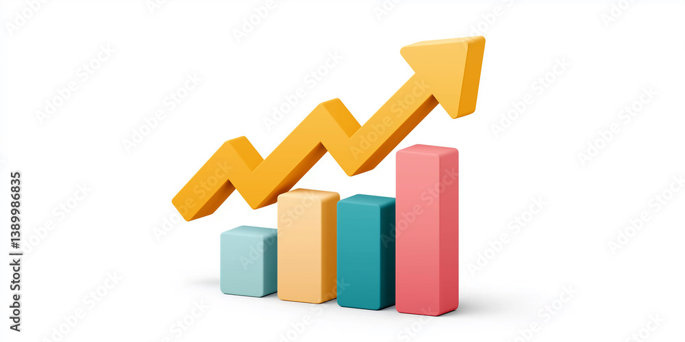 Poster growing bar graph with upward arrow representing increasing business success