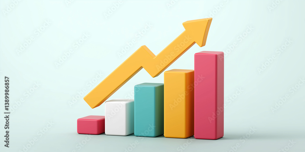 Poster growing bar graph with upward arrow representing business success