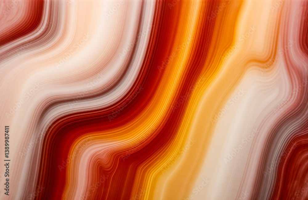 Aufkleber Abstract background with flowing, wavy lines creates a marble-like texture. Warm color palette of reds, oranges, and creams blend smoothly, evoking a natural stone or mineral surface.