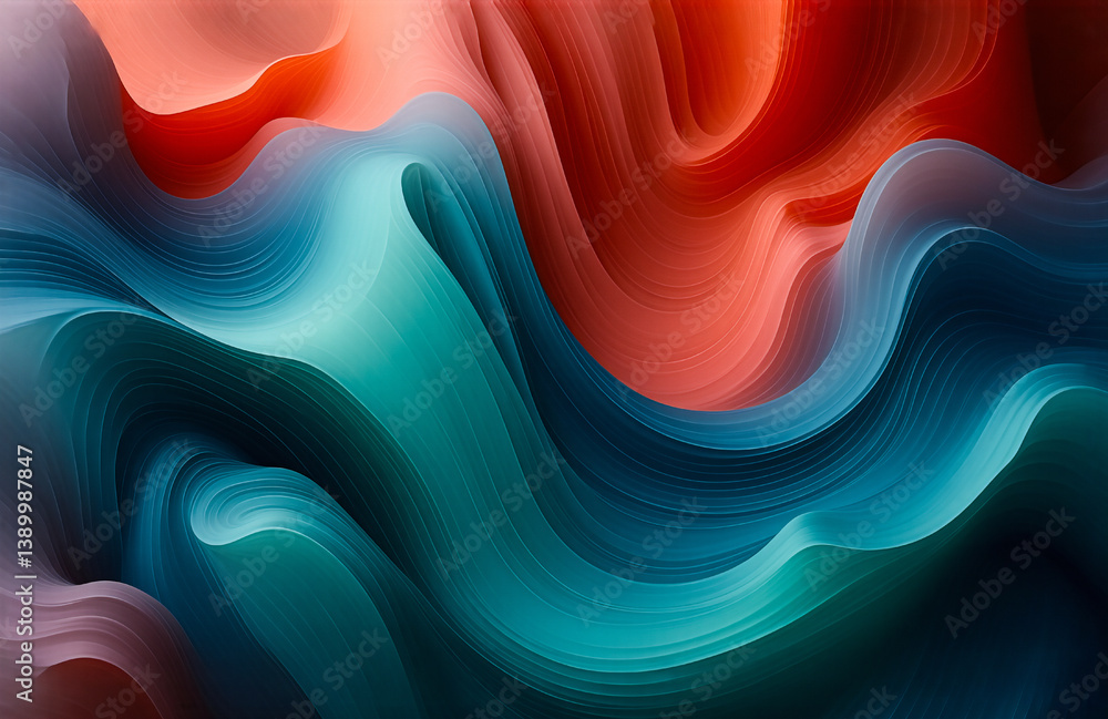 Poster abstract flowing shapes in vibrant shades of blue, green, orange, and red create a dynamic and fluid