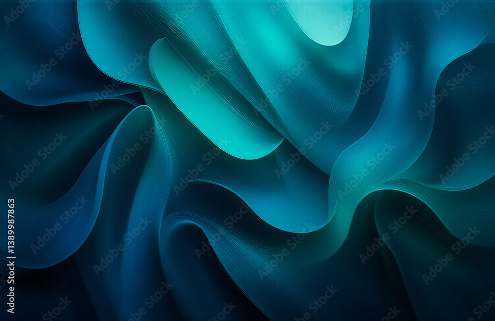 Leinwandbilder Abstract teal and blue waves create a dynamic and smooth flowing texture. Fluid and organic shapes evoke a serene, modern, and elegant style.