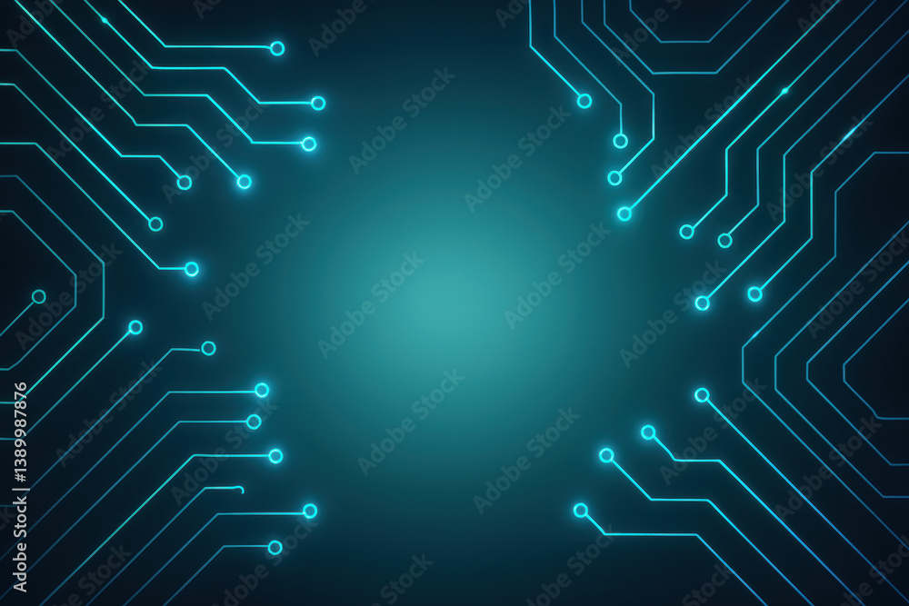 Poster glowing circuit lines converge from the corners toward a softly lit center creating a backdrop ideal