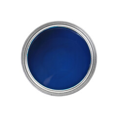 Can of blue paint isolated on white, top view