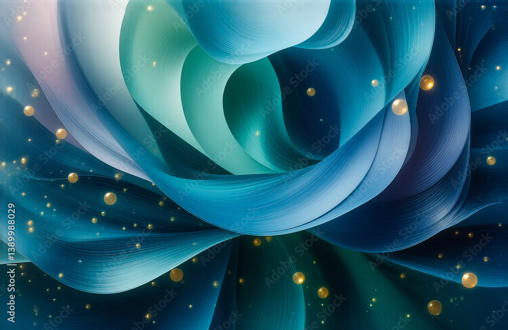 Aufkleber elegant abstract design featuring swirling blue and green tones accented with shimmering golden sphe