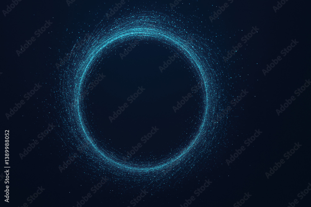 Poster a mesmerizing display floating data particles swirling elegantly around a hollow digital ring set ag