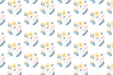 seamless one line flower sketch pattern with botanical stems for textile print women fashion skirts and interior fabric

