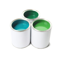 Cans of different paints isolated on white