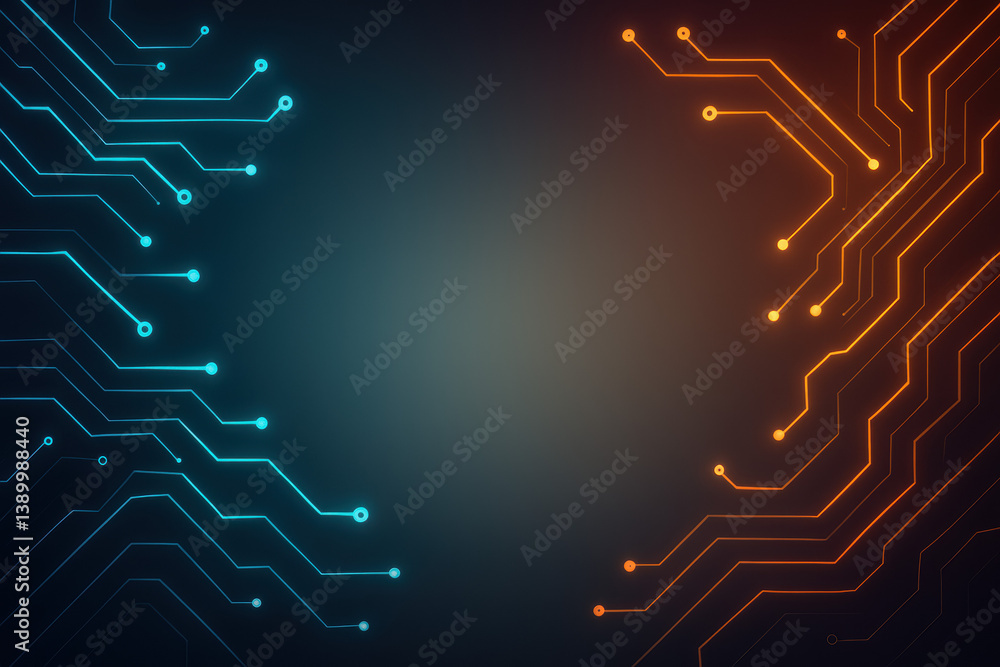 Poster this abstract showcases glowing circuit lines flowing from the corners toward a softly lit center cr