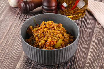 Vegan garnish - lentil with vegetables