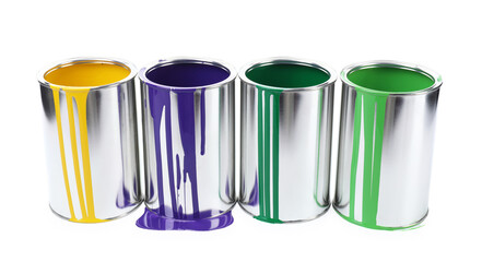Cans of different paints isolated on white