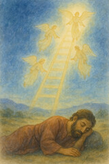 Jacob’s Ladder: A Biblical Watercolor Depiction of the Divine Vision