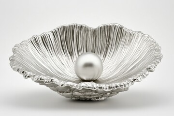 Ornate silver shell bowl with pearl