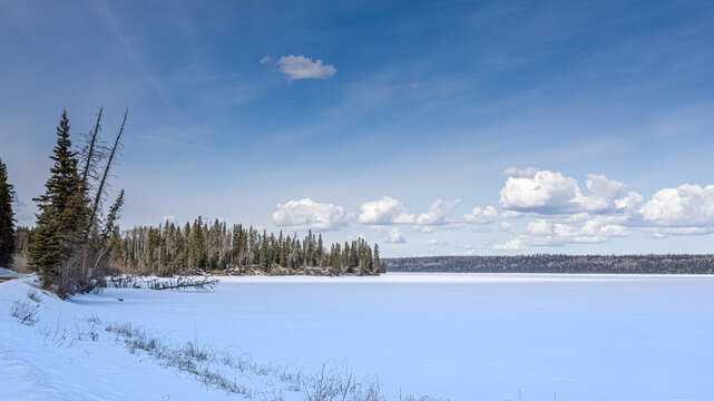 A tranquil view at Waskesiu Lake from a stop at Narrows Road, Prince Albert National Park, Canada