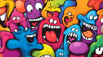 Fototapeta premium doodles of silly faces and exaggerated expressions 