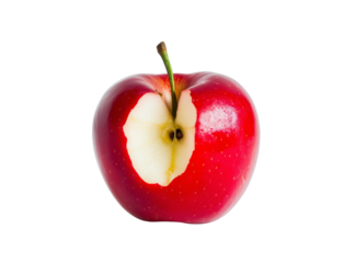 A red apple with an open bite mark on the side on Png Format and Transparent Background