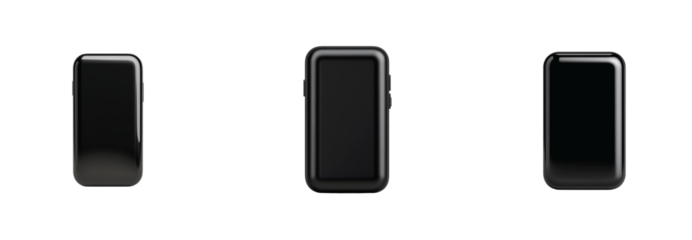 Black objects showcase of three sleek rectangular devices focusing on modern technology design