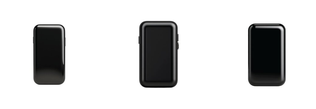 Black objects showcase of three sleek rectangular devices focusing on modern technology design