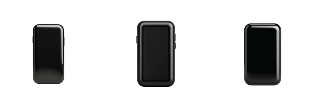 Black objects showcase of three sleek rectangular devices focusing on modern technology design