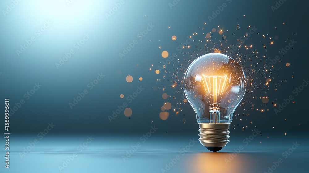 Poster a glowing light bulb against a dark background symbolizing the spark of an innovative idea creativit