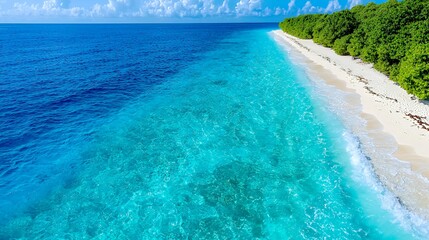 Fototapeta premium Aerial view of pristine tropical beach and turquoise water