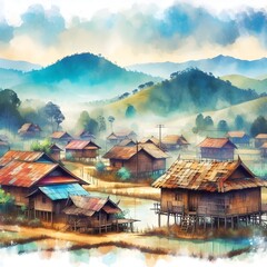 Obraz premium chinese village on the mountain