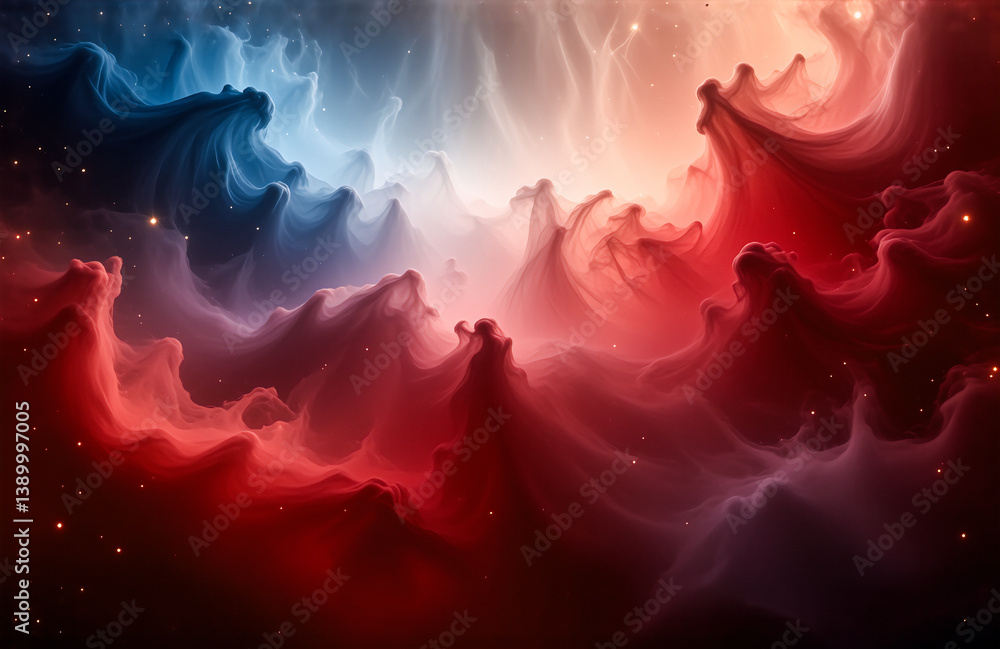 Aufkleber a vibrant nebula with swirling clouds of red, blue, and white creates a cosmic, ethereal scene. the 