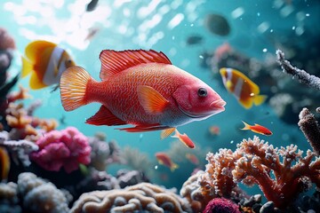 Artistic interpretation of marine biodiversity with fish and coral reefs