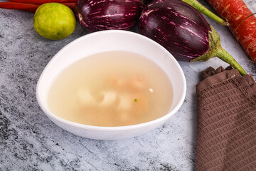 Light seafood soup with prawns