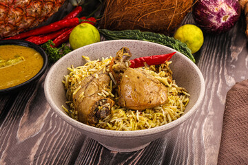 Indian chicken biryani with basmati rice