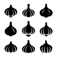 Garlic Silhouette Vector Bundle Black and White Garlic Clipart EPS Illustration
