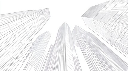 Fototapeta premium Architectural sketch of skyscrapers, looking up at city buildings. Use Architecture concept, city design, urban planning
