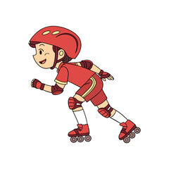 Children roller skating together, fun play outdoor activity vector illustration. 