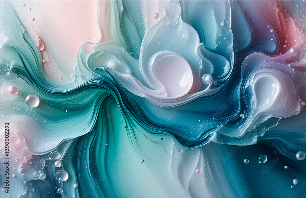 Poster image: an abstract artistic piece with swirling patterns, light and dark tones, featuring water-like