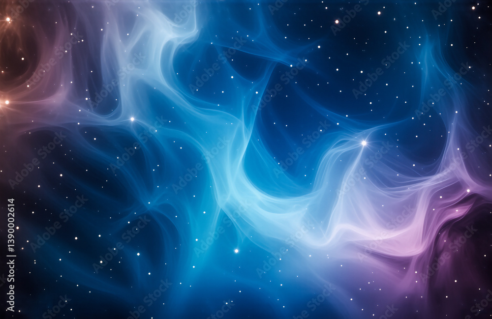 Poster a vibrant nebula scene, swirling with blues, violets, and hints of gold, and stars scattered across.