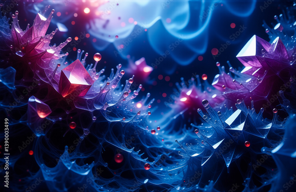 Fototapete Hints: Consider the colors, shapes, and atmosphere. Think about the overall effect.

This image showcases an abstract, mesmerizing scene. It features radiant blue and red tones, with dynamic lines and