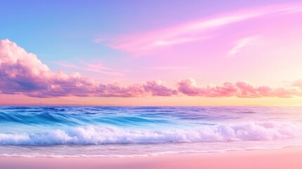 Naklejka premium Serene Ocean Waves Under Colorful Sunset Sky with Calm Atmosphere