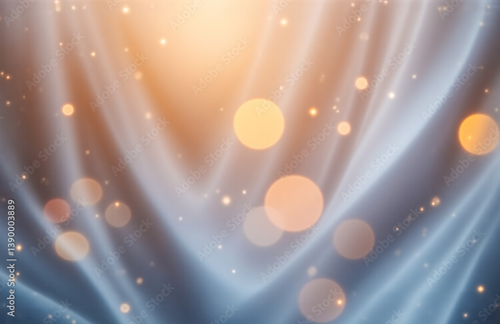 Poster Soft, flowing fabric cascades under a warm, diffused glow, creating a serene and dreamy atmosphere. Sparkling orbs float, adding an ethereal touch. Imagine a celestial, inviting backdrop. Hints of col