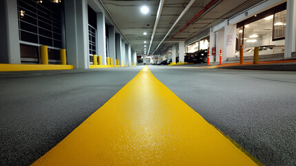 Transform Urban Spaces with Bright Yellow Line Parking Demarcation Fresh Paint Enhancing Visual Organization Instantly