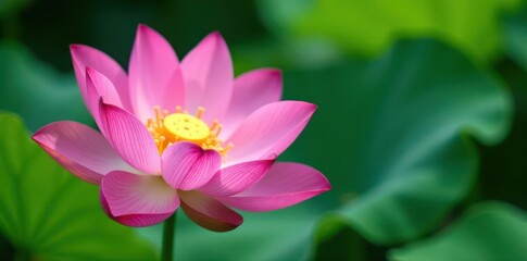 Obraz premium Pink lotus flower detail; yellow bud & blooms , peaceful, plant