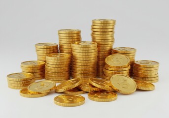 Gold coins stack wealth finance investment money currency isolated on white background