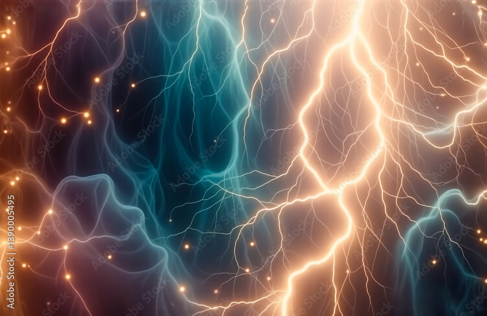 Poster Image of dynamic energy with electrifying hues swirling in a cosmic dance, creating an otherworldly spectacle. Hints of interconnected pathways illuminate an abstract view.