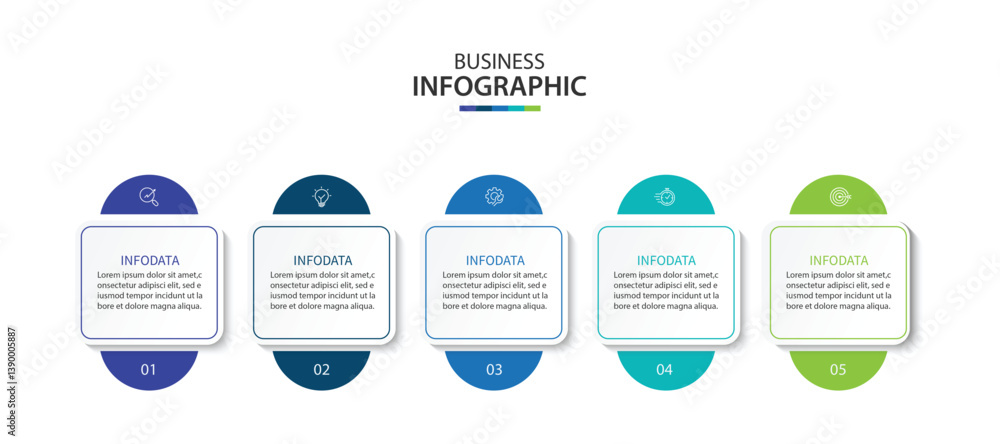 Wall mural design template for vector infographic labels with icons and 5 options or steps.