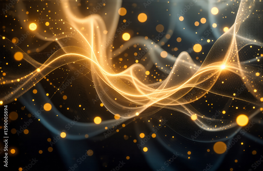 Poster Glowing abstract energy ripples through darkness, creating a dynamic and ethereal atmosphere, with illuminated particles. Hints of both light and movement.