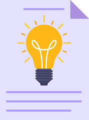 This illustration shows a document with a glowing yellow light bulb in the center, symbolizing a bright idea or innovation.