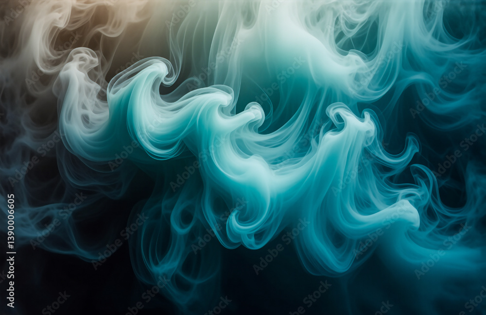 Aufkleber swirling, ethereal teal and gold forms resembling smoke or flowing water. abstract and dreamlike wit