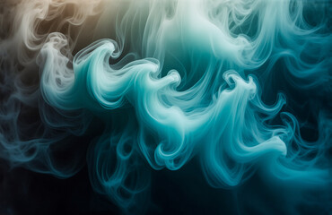 Obraz premium Swirling, ethereal teal and gold forms resembling smoke or flowing water. Abstract and dreamlike with smooth, captivating movements and a sense of depth. Hints of darkness create contrast.