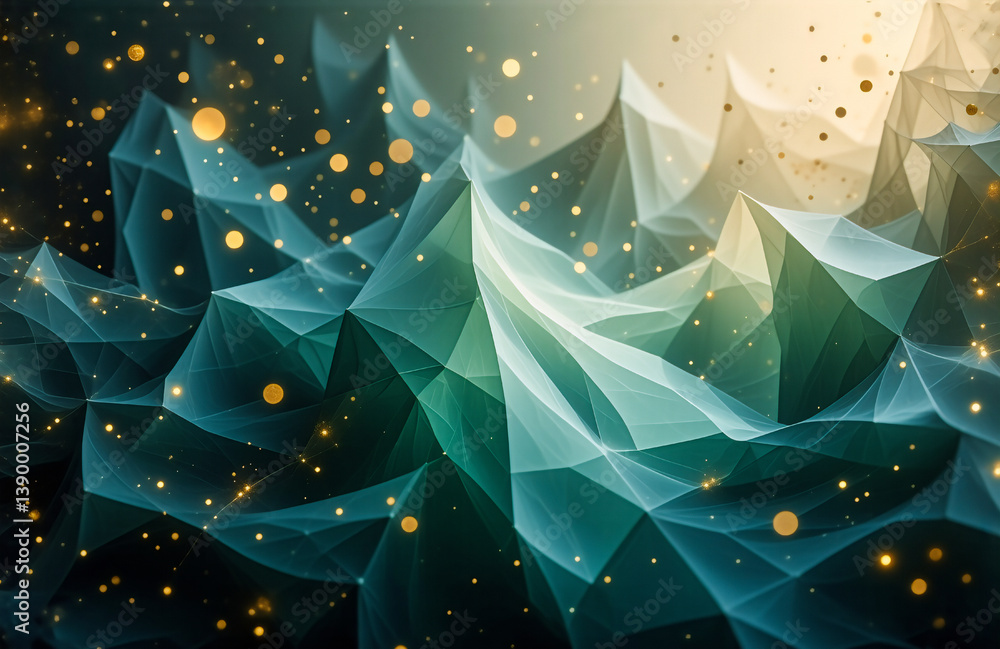 Aufkleber Abstract geometric landscape with a crystalline structure. Hints of light and depth add to the complexity, highlighting the three-dimensional design. A vibrant scene.