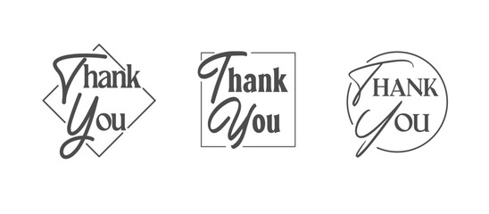 Thank You lettering set. Elegant inscriptions. Thanks card. Vector design.